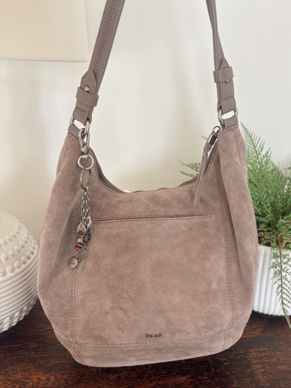 The Sak Sequoia Brown Leather Suede Hobo Shoulder Bag Mushroom